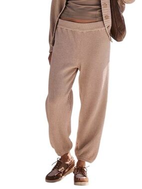 Free People Beach Hailee Waffle Pants Pull On Lounge Tan Cropped Size Medium